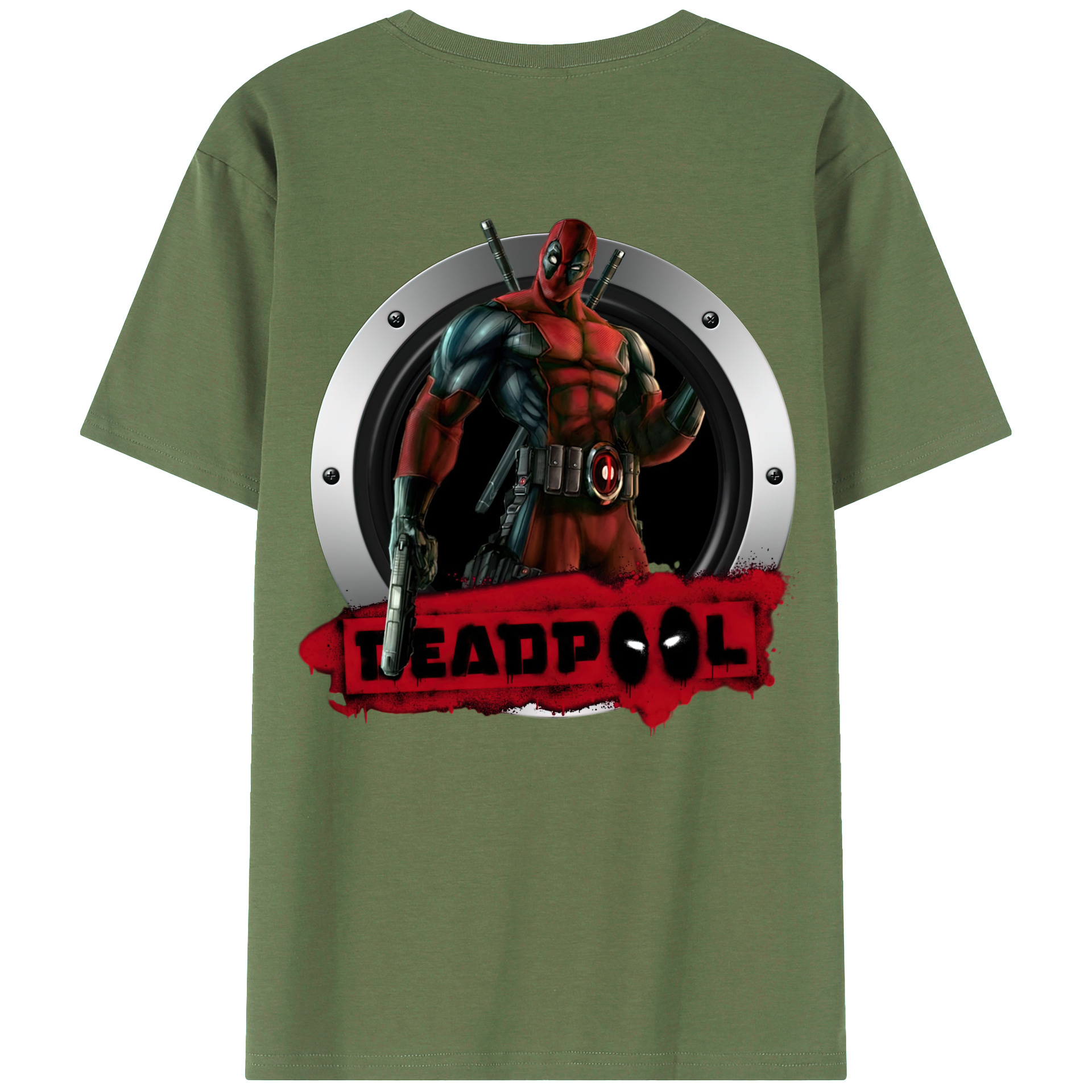 （画像用） Deadpool デッドプール 綿100％ メンズ半袖Tシャツ（バックプリント） 通気性